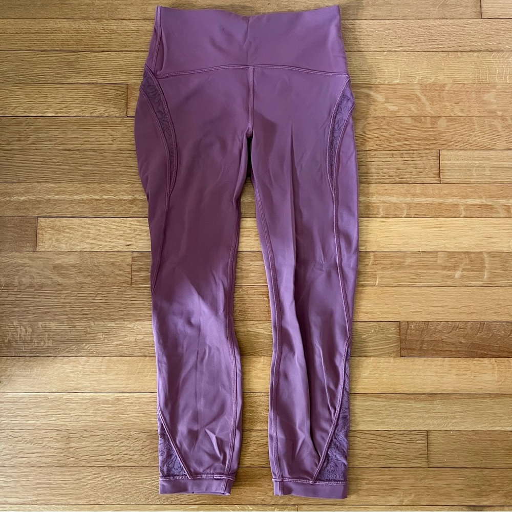 75% OFF OG PRICE Lululemon high-rise mesh lace lined 7/8 leggings pink SIZE 6
